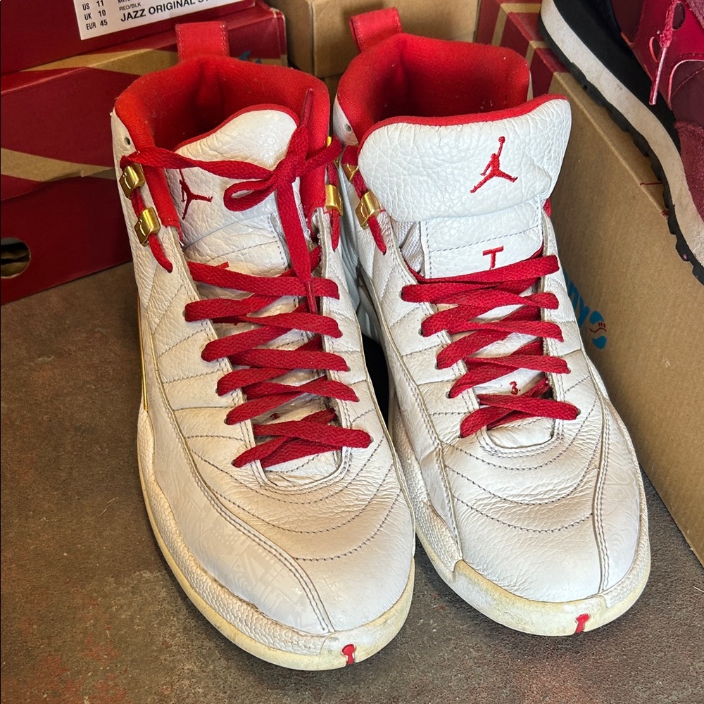 Jordan White and Red Athletic Shoes